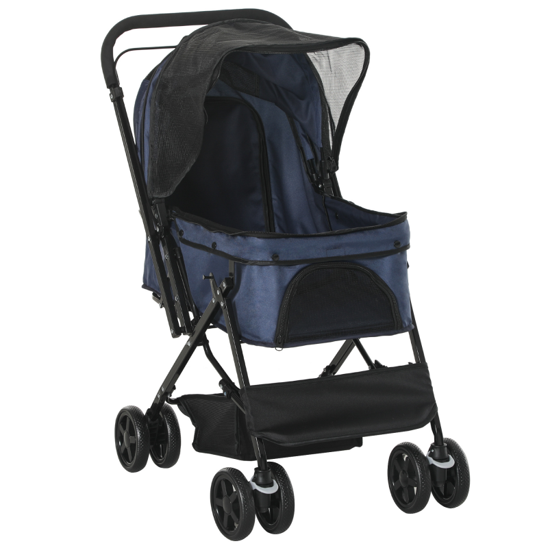 PawHut Haustierwagen Katzenbuggy Oxford Blau 76,5x52x95cm für kleine Hunde und Katzen, faltbar & leicht Aosom.de – Bild 1 von 2