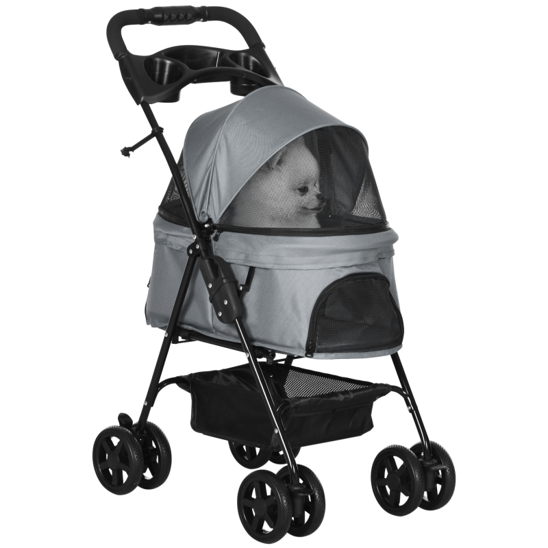 PawHut Hundewagen Hundebuggy Klappfunktion Pet Stroller für kleine Hunde & Katzen Oxford Grau 67x45x96 cm, faltbar & leicht Aosom.de – Bild 1 von 2