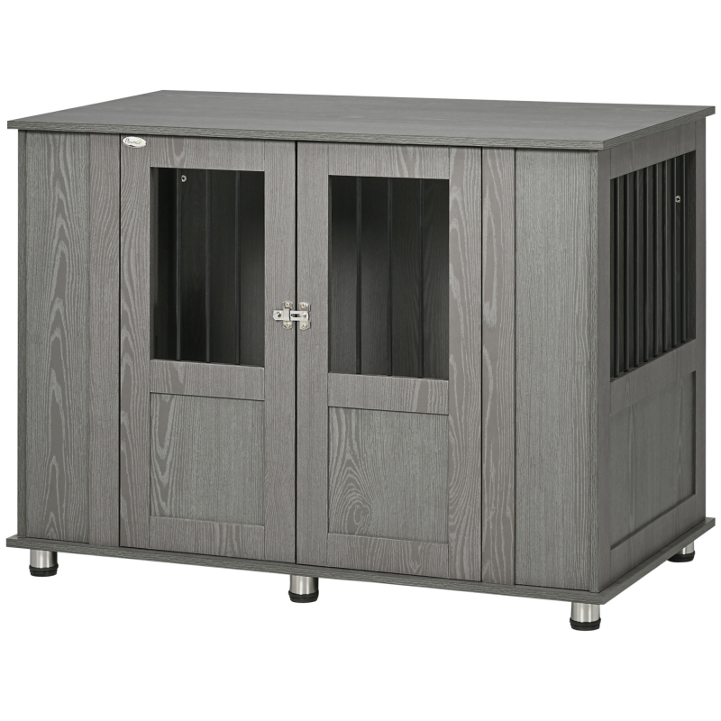 PawHut Hundebox für Zuhause, Haustierbox, Hundehütte mit Schloss, Magnettür, Fenster, Hundehaus, Hundebox für extra große Hunde, Grau Aosom – Bild 1 von 2