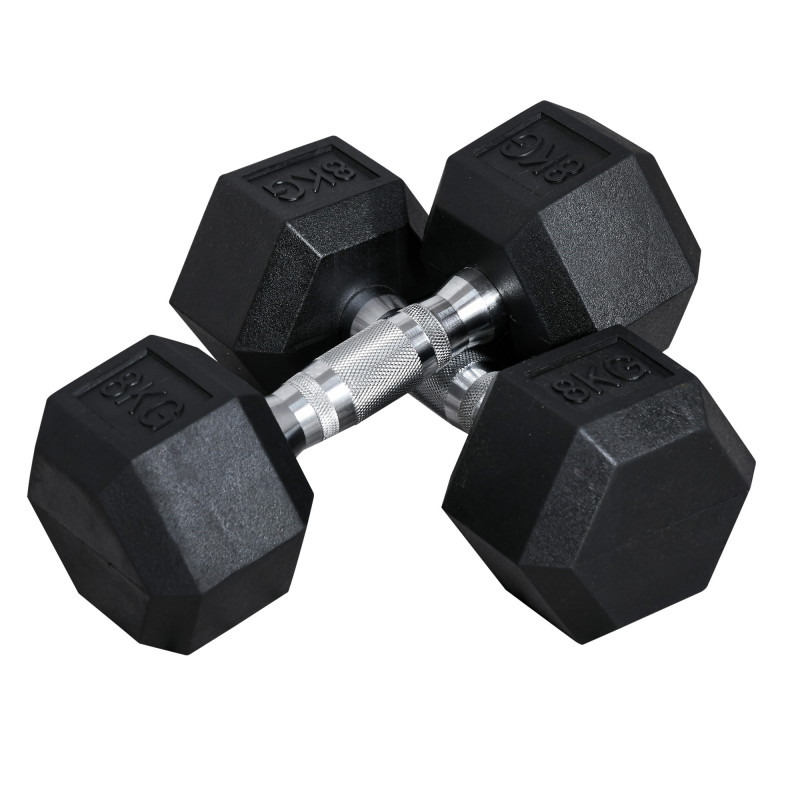 HOMCOM Hexagon Kurzhanteln 2er Set Gusseisen Hanteln Griff gerändelt Hantel Set Kurzhantelset Gewichte Metall Gummi schwarz 2 x 8 KG Aosom – Bild 1 von 2