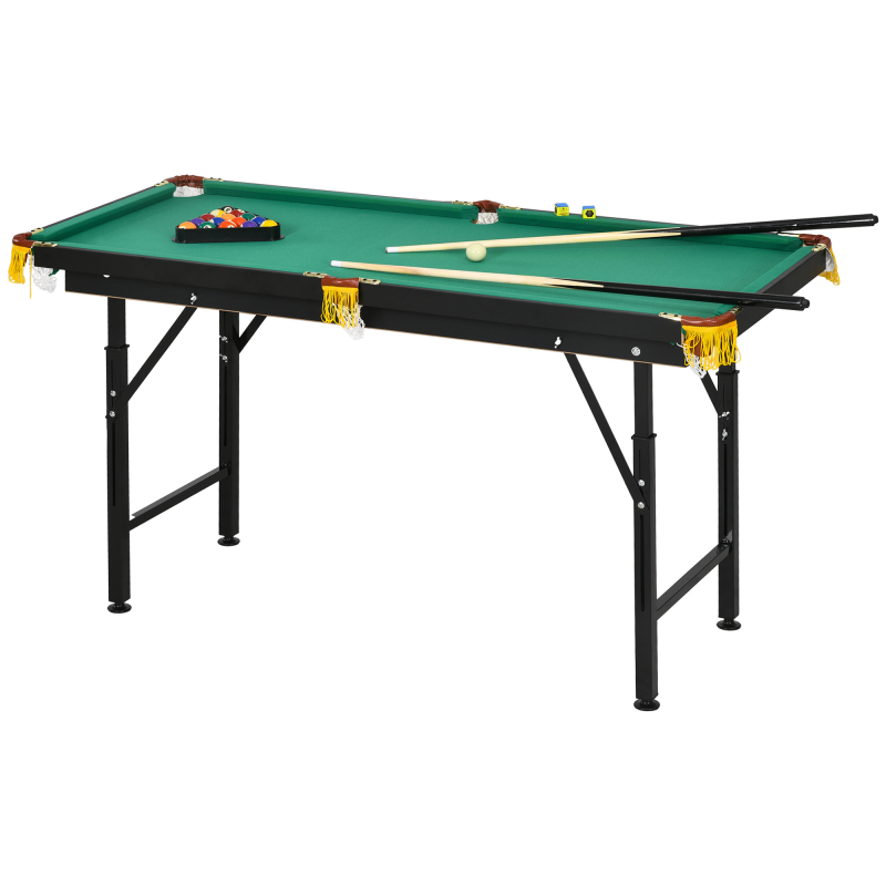 SPORTNOW Billardtisch klappbar 4,6ft 140 x 60 x 55-75 cm Tischbillard mit Zubehör 2 Queues 16 Kugeln für Jugendliche Erwachsene Grün Aosom.de – Bild 1 von 2
