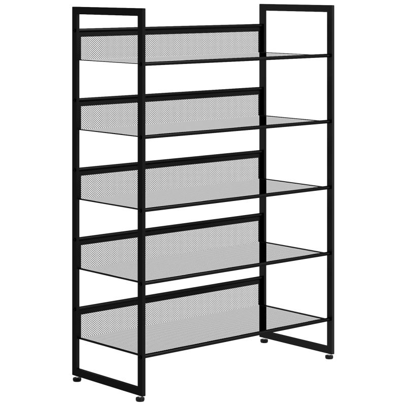 HOMCOM kleines Schuhregal Schuhablage Schuhständer hoch schmal, 5 Regale, 72 cm x 30 cm x 102 cm, Schwarz Aosom – Bild 1 von 2
