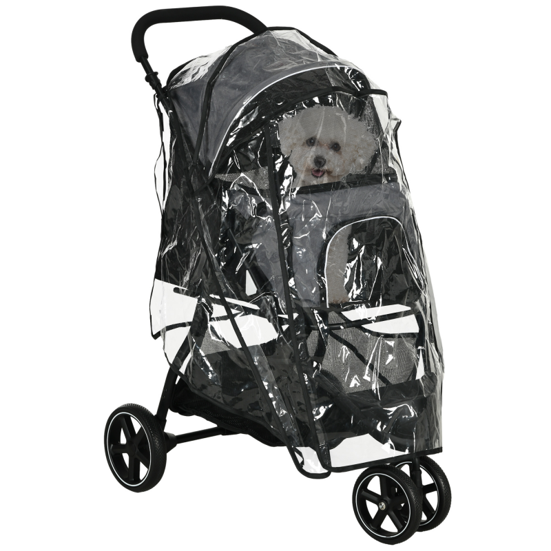 PawHut Haustierbuggy klappbar mit Regenschutz und Sicherheitsleinen, Aufbewahrungskorb für kleine Hunde, Oxford Grau Aosom.de – Bild 1 von 2