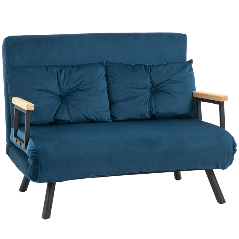 HOMCOM Schlafsofa Relaxsessel mit Bettfunktion, Klappsofa aus Samt, verstellbare Rückenlehne, Blau 102x73x81cm, ideal für Gästezimmer Aosom.de – Bild 1 von 2