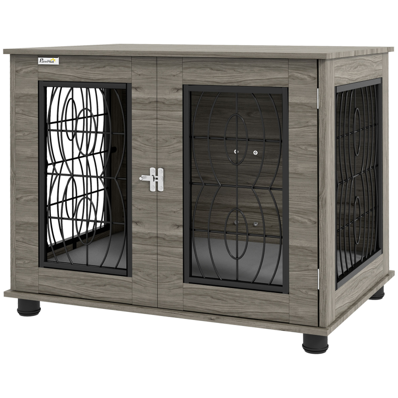 PawHut Hundekäfig Hundehaus mit Kissen, verschließbar, Vordertür, Drahtgeflecht bis 20kg, grau, 80x56x63cm, ideal für kleine Hunde Aosom.de – Bild 1 von 2