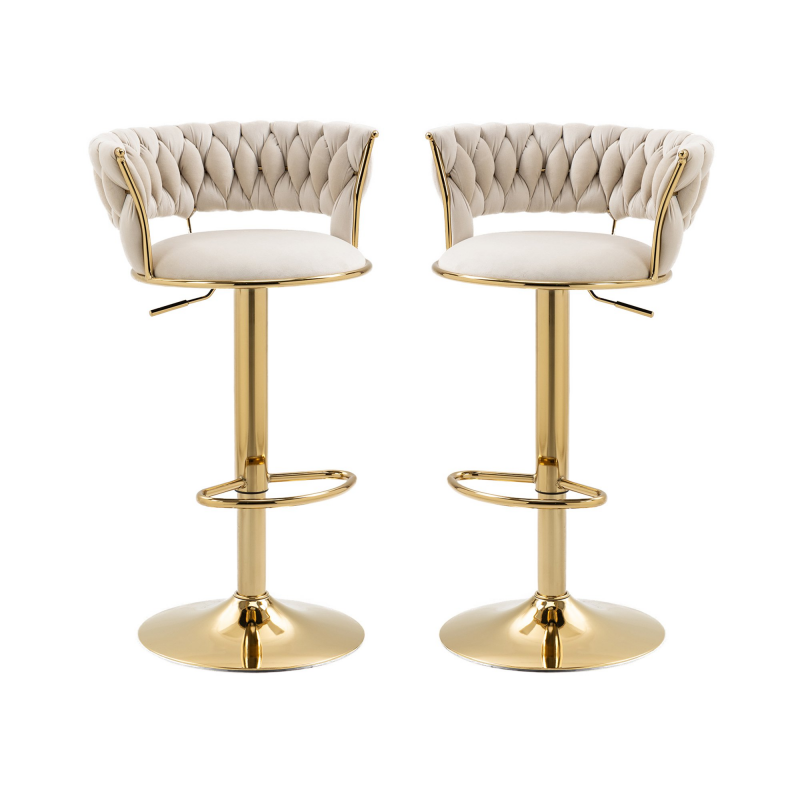 Barhocker Set 2 Stücke Höhenverstellbar mit Lehne 360° drehbar Samtoptik Elfenbeinweiß Goldener Barhocker 78cm komfortabel Hochwertig Aosom.de – Bild 1 von 2