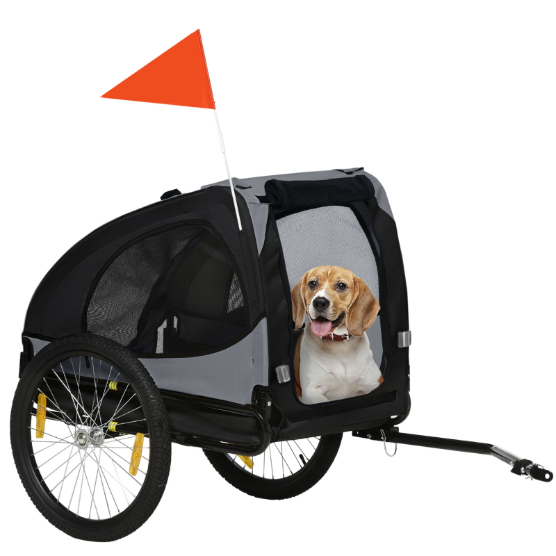 PawHut Hundetransportanhänger bis 20kg für mittelgroße Hunde, mit Netzfenstern, Sicherheitsleine, 140x71x83cm, Oxfordstoff, Schwarz Aosom.de – Bild 1 von 2