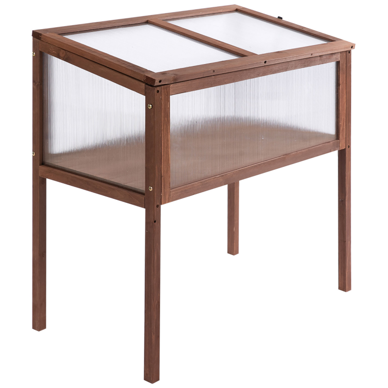 Outsunny Hochbeet Frühbeet Pflanzkasten 90 x 50 x 93 cm für Garten Balkon Terrasse, Kräuterbeet aus Tannenholz & PC-Platte in Braun Aosom.de – Bild 1 von 2