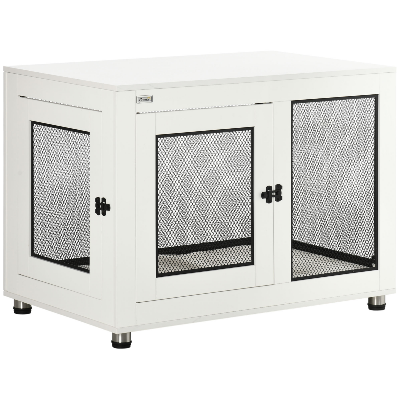 PawHut Hundekäfig mit Tischplatte, Kissen, 2 Türen, Hundehaus, Hundehütte, Hundebox Indoor, Beistelltisch, Weiß+Schwarz, 94 x 60 x 71,5 cm Aosom – Bild 1 von 2