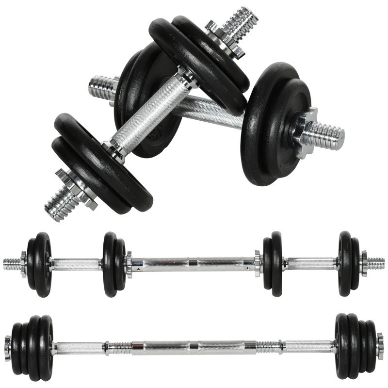 HOMCOM 2 in 1 Hantelnset verstellbares Dumbbellset 20 KG Kurzhantel und Langhantel mit Verbindungsrohr rostfrei und rutschfest für effektives Training Aosom.de – Bild 1 von 2
