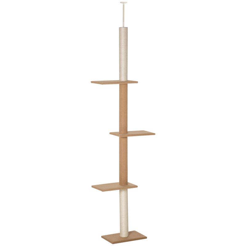 PawHut Kratzbaum Deckenhoch 228-260 cm höhenverstellbar Kletterbaum für Katzen Spielbaum in Khaki Aosom.de – Bild 1 von 2