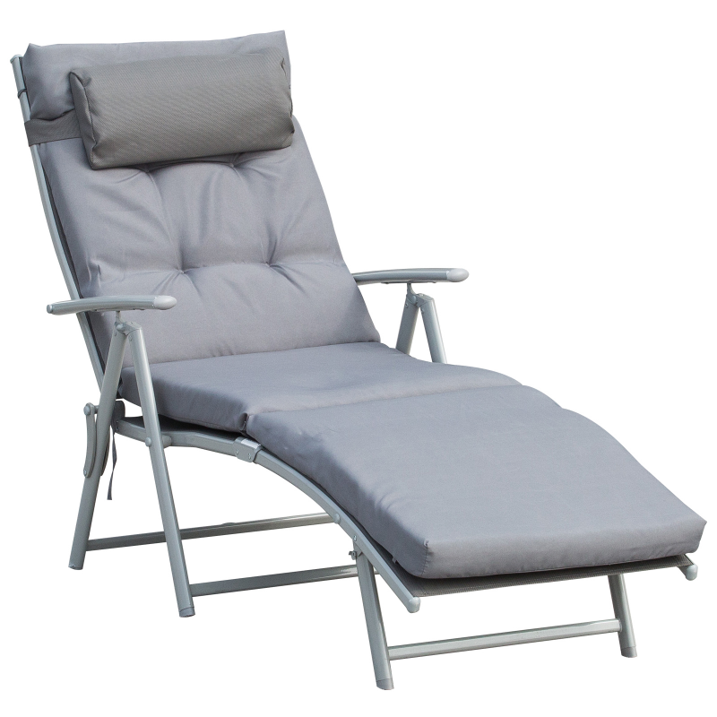 Outsunny Sonnenliege Strandliege Gartenliege klappbar verstellbar mit Kissen Garten Metall Stoff Grau 137 x 63,5 x 100,5 cm Aosom – Bild 1 von 2