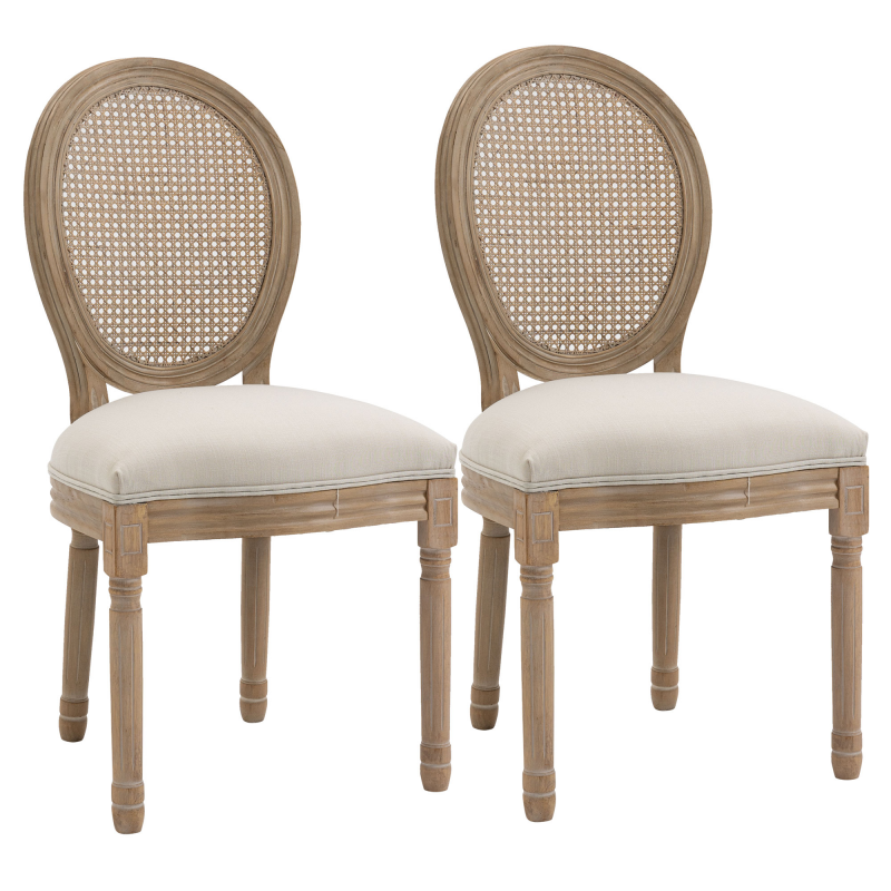 HOMCOM 2er-Set Küchenstühle Polsterstühle Wienergeflecht, Massivholz, 49 cm x 56 cm x 96 cm, Cremeweiß +Natur Aosom – Bild 1 von 2