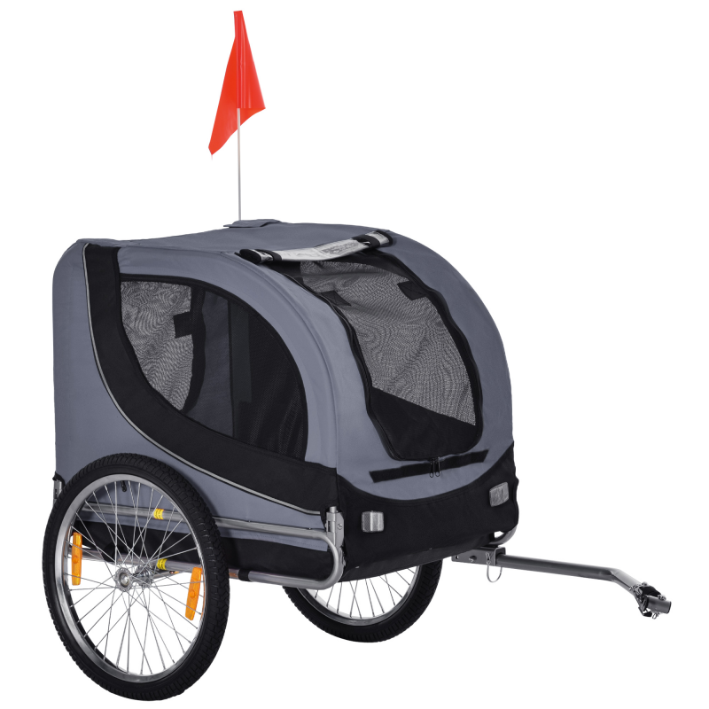PawHut Hundeanhänger Fahrradanhänger Hundetransporter grau schwarz 130x73x90cm für sichere Ausflüge mit Ihrem Hund Aosom.de – Bild 1 von 2