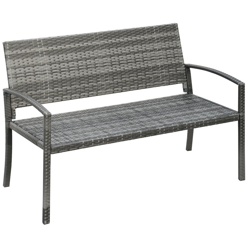 Outsunny Gartenbank Rattanoptik Parkbank mit Stahlrahmen für 2 Personen Balkonbank bis 320 kg belastbar Grau Gartenmöbel Aosom.de – Bild 1 von 2