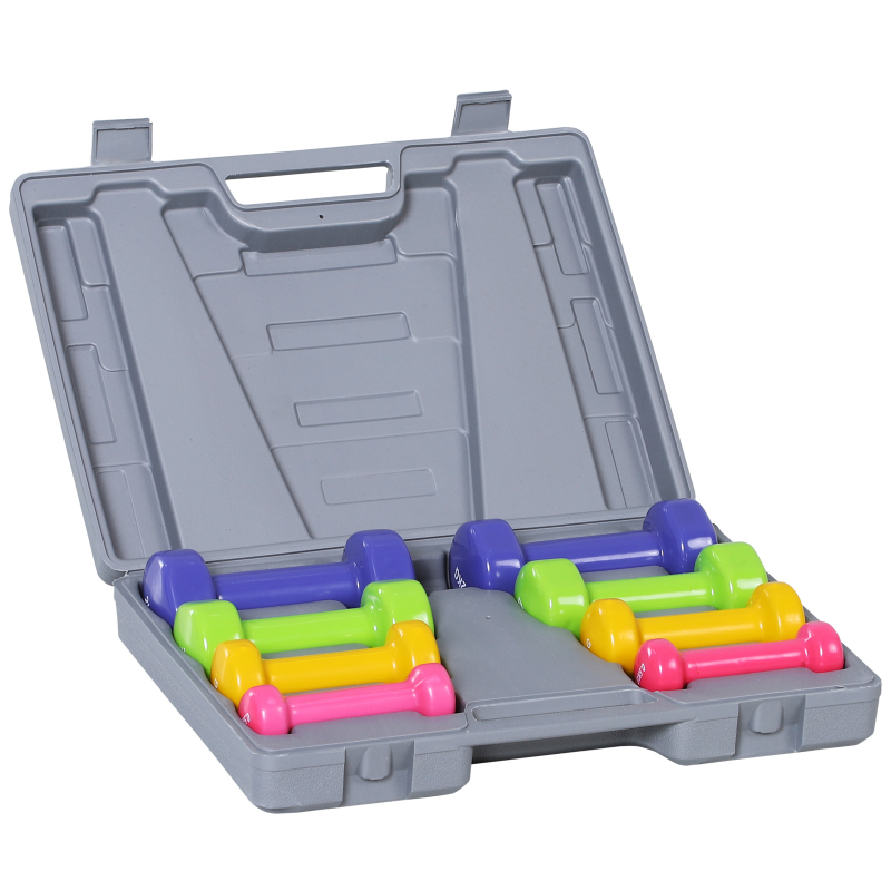 HOMCOM Hantelset Kurzhantel Set mit Koffer 4 Hantelpaare 05 1 15 2 kg tragbar für Zuhause und Fitnessstudio Eisen Kunststoff Aosom.de – Bild 1 von 2