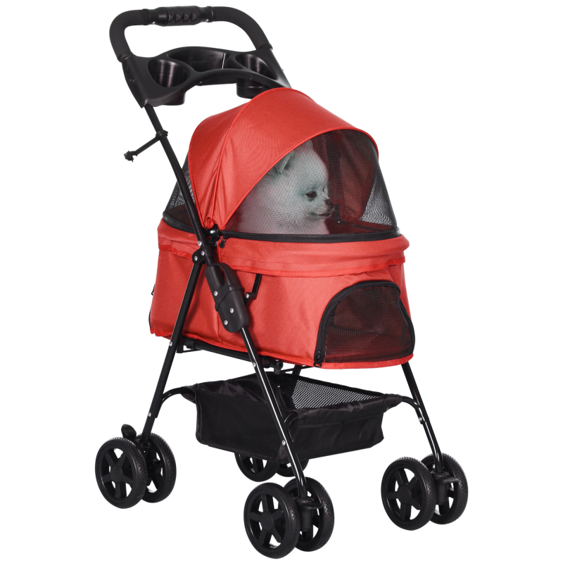 PawHut Hundebuggy Faltbar Oxford Rot 67x45x96cm Kleine Hunde & Katzen Aosom – Bild 1 von 2