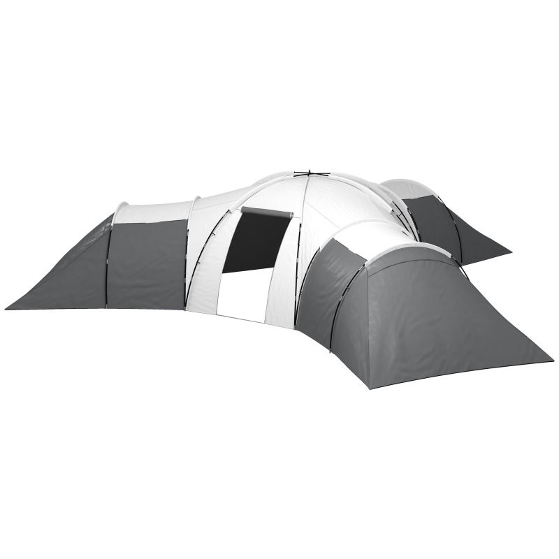 Outsunny Tunnelzelt Campingzelt für 6-9 Personen mit 3 Schlafzimmern, Wohnzimmer und Veranda, 2000mm Wassersäule, grau Aosom.de – Bild 1 von 2