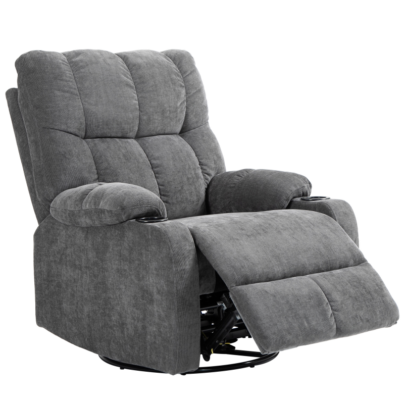 HOMCOM TV-Sessel mit Liegefunktion, 360° drehbar 135° neigbar, mit Taschenfederkern, elastischen Bändern, Becherhalter, 88x96x108cm Dunkelgrau Aosom – Bild 1 von 2
