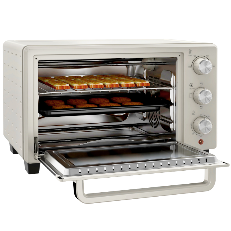 HOMCOM Minibackofen mit Drehspieß, Backofen kleine 21 L Toasterofen mit 1 Drahtgestell und 1 Backblech, 3 Kochmodi, 100 °C-230 °C, Edelstahl, Glas, Cremeweiß Aosom.de – Bild 1 von 2