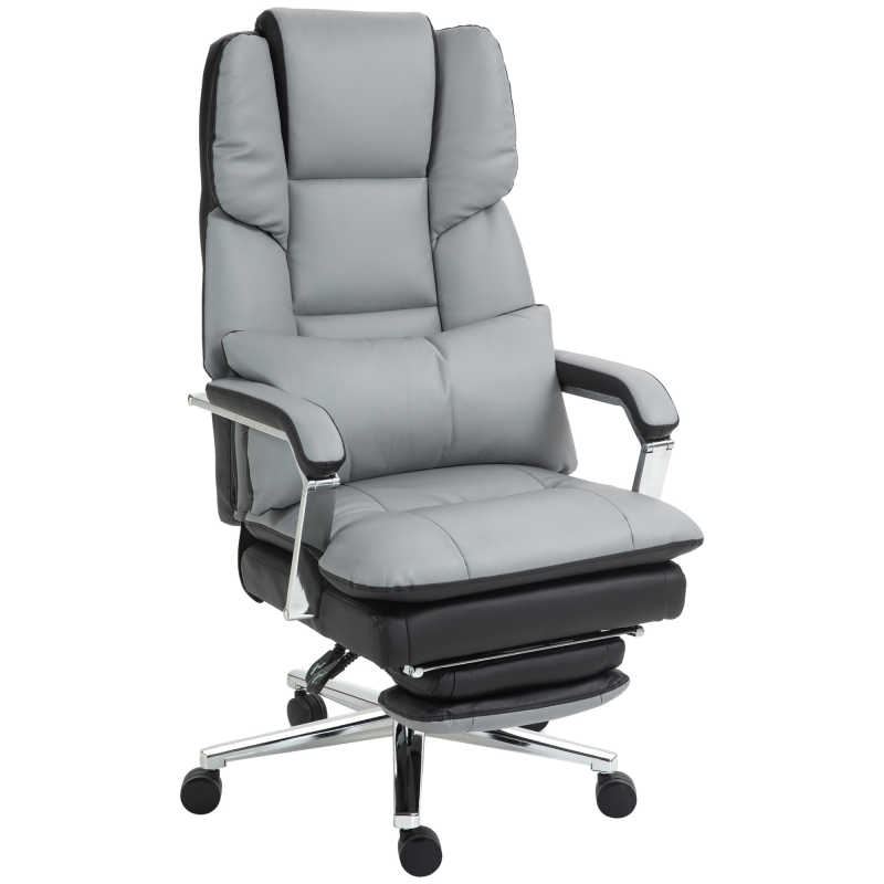 HOMCOM Bürostuhl mit Wippfunktion, Belastbarkeit 180 kg, ergonomisch, 160° neigbarer Rückenlehne, Kunstleder, 63B x 71T x 123-129H cm, Hellgrau Aosom – Bild 1 von 2