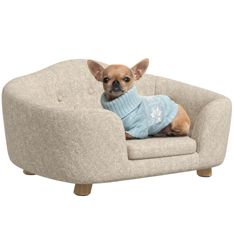 PawHut hundesofa Rückentasche Plüschbezug mit Kissen, Katzen bett, Geeignet für kleine Hund, Kiefer, 70 x 47 x 30 cm, Cremeweiß Aosom – Bild 1 von 2