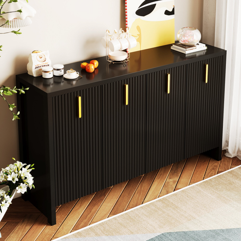 Sideboard Modernes mit Vergoldeten Griffen Verstellbar 140cm Verstellbaren Einlegeböden Flexibler Stauraum für Wohnzimmer Schwarz Aosom.de – Bild 1 von 2
