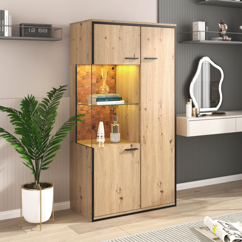 Vitrinenschrank mit LED-Beleuchtung, Glastür und Mehrzweckregalen, Vitrine 150x78x40 cm, 15 Farboptionen, mit großem Stauraum, Natürlich Aosom.de – Bild 1 von 2