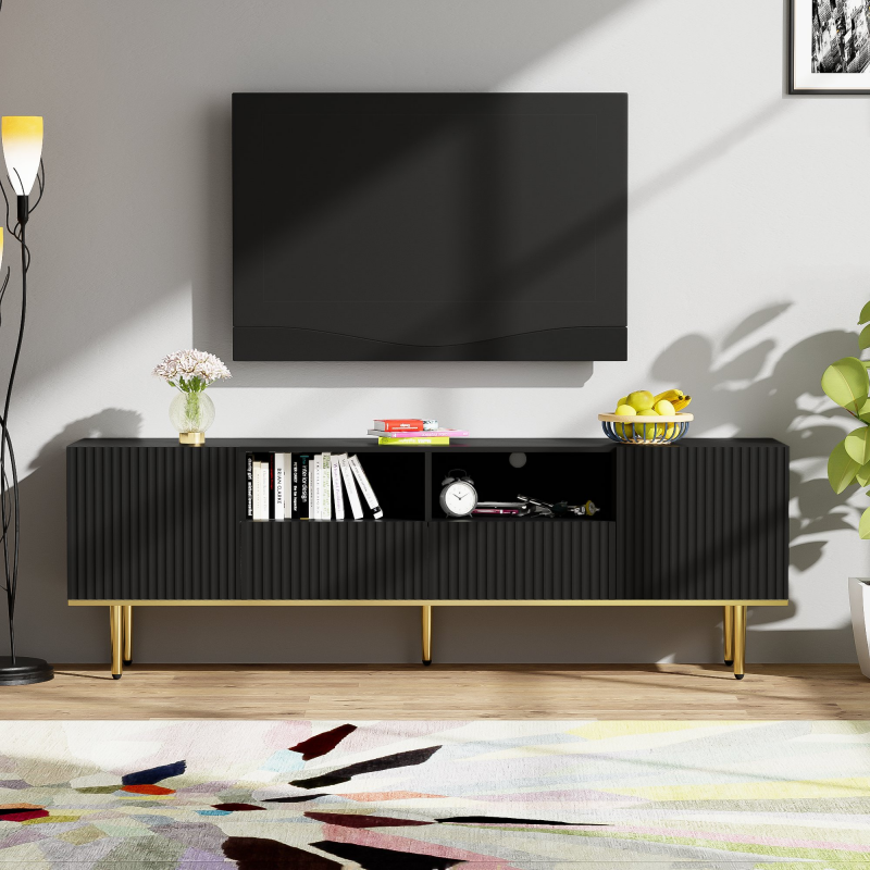 TV-Schrank 165 cm mit Stauraum mit Schubladen moderner Design mit vergoldeten Akzenten schwarz stylischer TV Möbel für Wohnzimmer Aosom.de – Bild 1 von 2