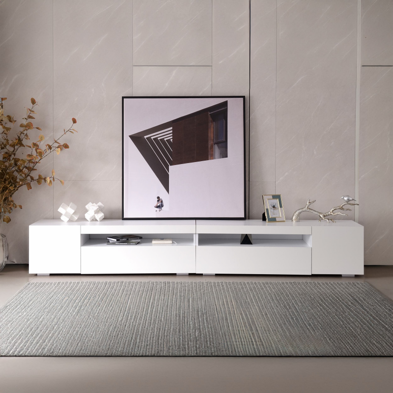 Moderner TV-Schrank mit LED-Beleuchtung, weißes Panel, 240 cm, für Wohn- und Esszimmer, Weiß – Bild 1 von 2