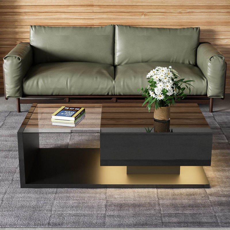Couchtisch, mit LED, Hochglanz Glasplatte, Modernes Design, Praktisches Ablagefach Beleuchtung, Hochwertig, 105 x 55 x 32,5 cm, schwarz Aosom.de – Bild 1 von 2