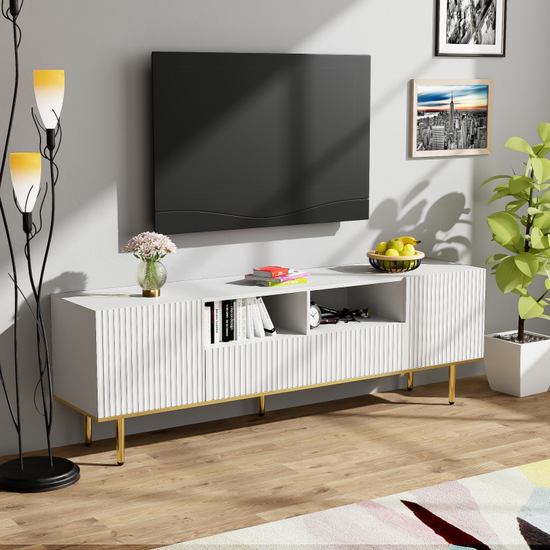 Fernsehschrank Moderner TV-Schrank mit goldenen Verzierungen 165 cm weißer TV-Schrank und Stauraum, elegantes Design, 165 x 36 x 55 cm Aosom.de – Bild 1 von 2
