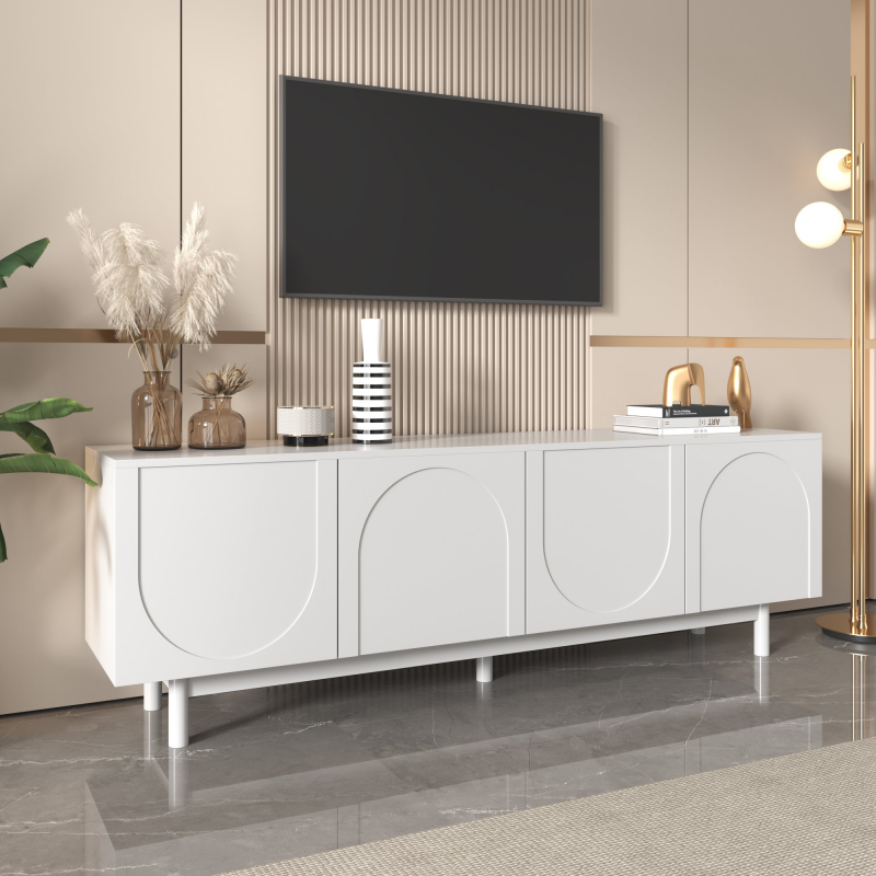 TV-Schrank, Weiß TV-Lowboard mit Push-to-Open Struktur-Türen und verstellbaren Trennwänden, 175 x 38 x 56 cm, Hochwertiges Holz Aosom.de – Bild 1 von 2