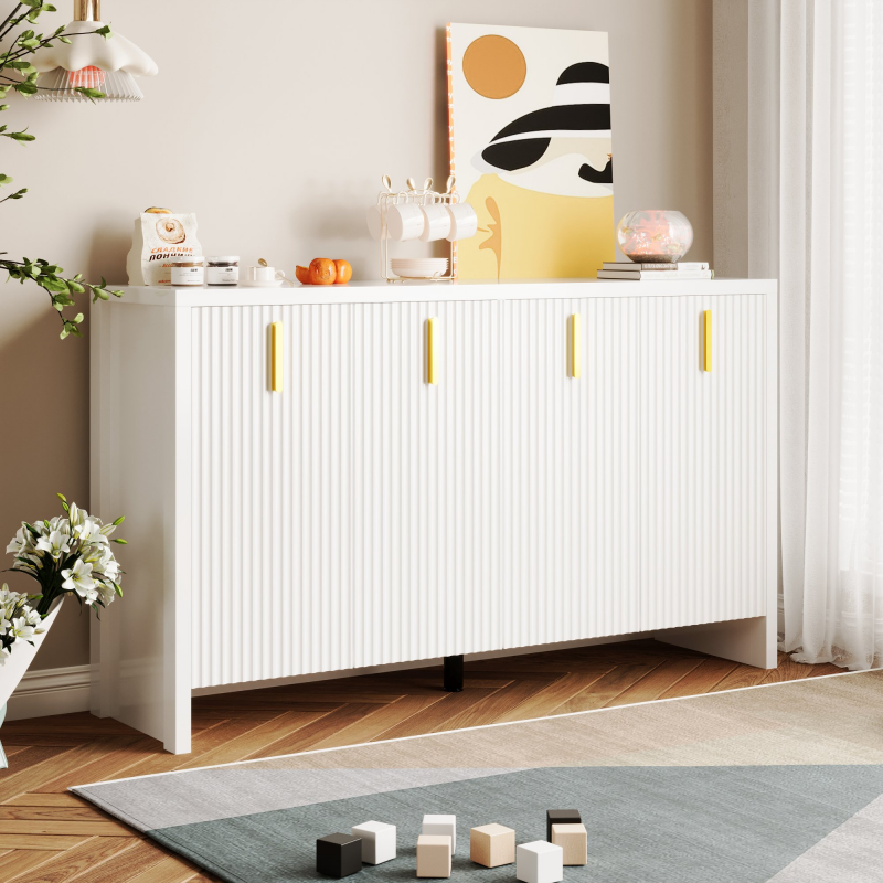 Sideboard Modernes Weiss mit Vergoldeten Griffen Verstellbar 140cm Verstellbaren Einlegeböden Flexibler Stauraum für Wohnzimmer Aosom.de – Bild 1 von 2