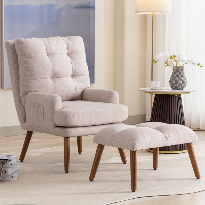 Lounge sessel mit hocker 65x60x96cm, 10-stufig verstellbare Rückenlehne, elegante Design, Komfortable für Familien, Seitentaschen, Weiß Aosom.de – Bild 1 von 2