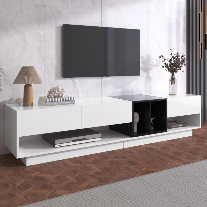 TV Schrank, moderner mit Schubladen, Hochglanz, stilvolle Aufbewahrung, Praktische Funktionalität, 190L x 40B x 42H cm, Schwarz/Weiß Aosom.de – Bild 1 von 2