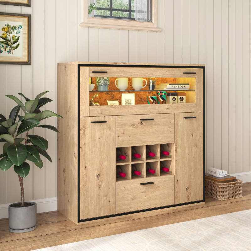 Anrichte Weinschrank 110x38x111cm mit Glasregal für Party - Stilvolle Aufbewahrung Doppeltüren Holzfarbe Schwarz Aosom.de – Bild 1 von 2