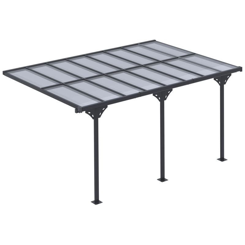 Outsunny höhenverstellbar Pergola mit Dach, 4x3m Gartenpavillon, Pergola Markise wetterfest, Sonnenschutz, Alu, Grau Aosom.de – Bild 1 von 2