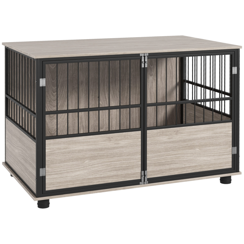 PawHut Hundekäfig für Zuhause, Hundehütte, Rutschfest Haustierkäfig, Hundebox mit Türen, Hundehaus für bis große Hunde, Walnuss, 100 x 60 x 68 cm Aosom – Bild 1 von 2