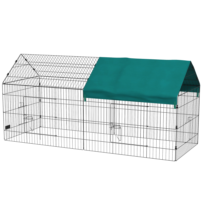 PawHut Freilaufgehege 220 x 85 x 103 cm für Kleintiere, mit Abdeckung und 4 Türen, ideales Meerschweinchen Gehege aus Stahl in Grün Aosom.de – Bild 1 von 2