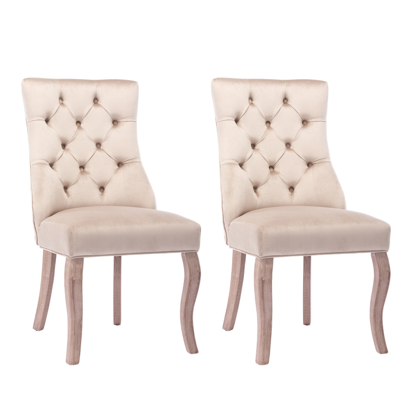 Esszimmerstühle 2 Stücke gepolstert Samtoptik Beige Holz 97cm Knopfheftung hochwertig Esszimmerstühle Küche für Esszimmer Aosom.de – Bild 1 von 2