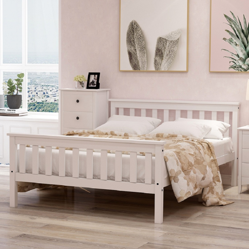 Doppelbett 140x200, Weiße Doppelbettgestell, Minimalistisches Design, Lattenrost, Für Erwachsene und Jugendliche, Doppelbett mit Stauraum Aosom.de – Bild 1 von 2