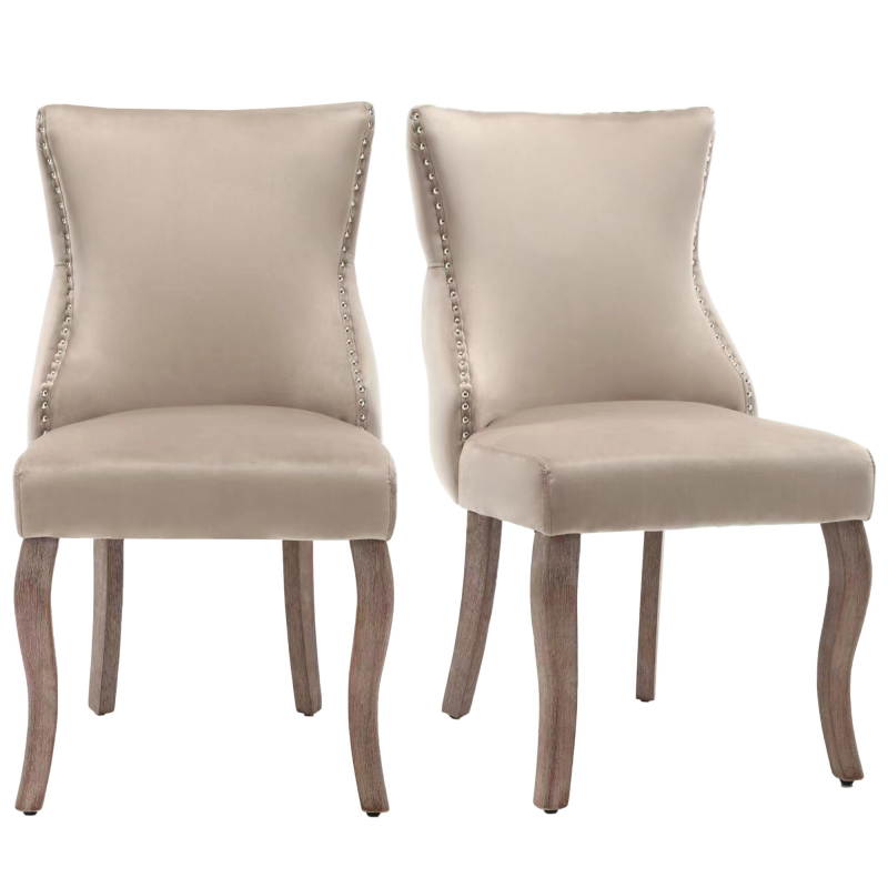 Esszimmerstühle, 2 gepolsterte Knopfheftige Samt Beige Esszimmerstühle mit Knopfheftung Samtoptik Metallnieten, tot 150 kg, 50 x 52 x 91 cm Aosom.de – Bild 1 von 2