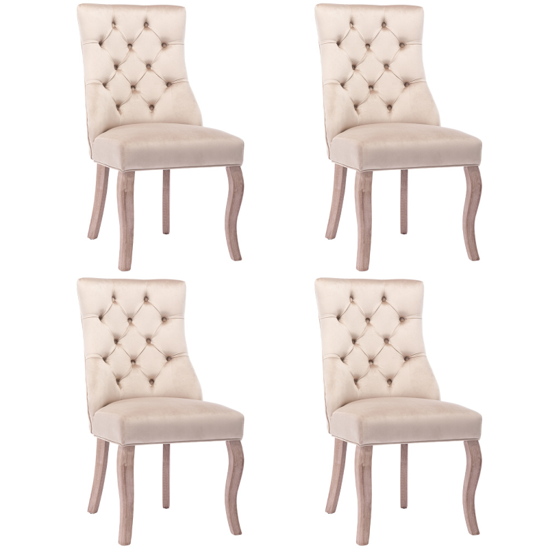Esszimmerstühle Gepolsterte Ergonomische komfortabel stabil mit Knopfheftung Samtoptik Beige hochwertig Set aus 4 fürs Esszimmer Aosom.de – Bild 1 von 2