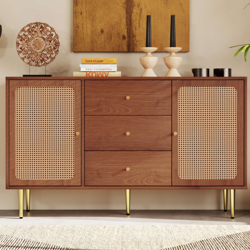 Moderne Kommode höhenverstellbar walnuss design magnetverschluss 150x40x90 cm aus MDF und Metall Aosom.de – Bild 1 von 2