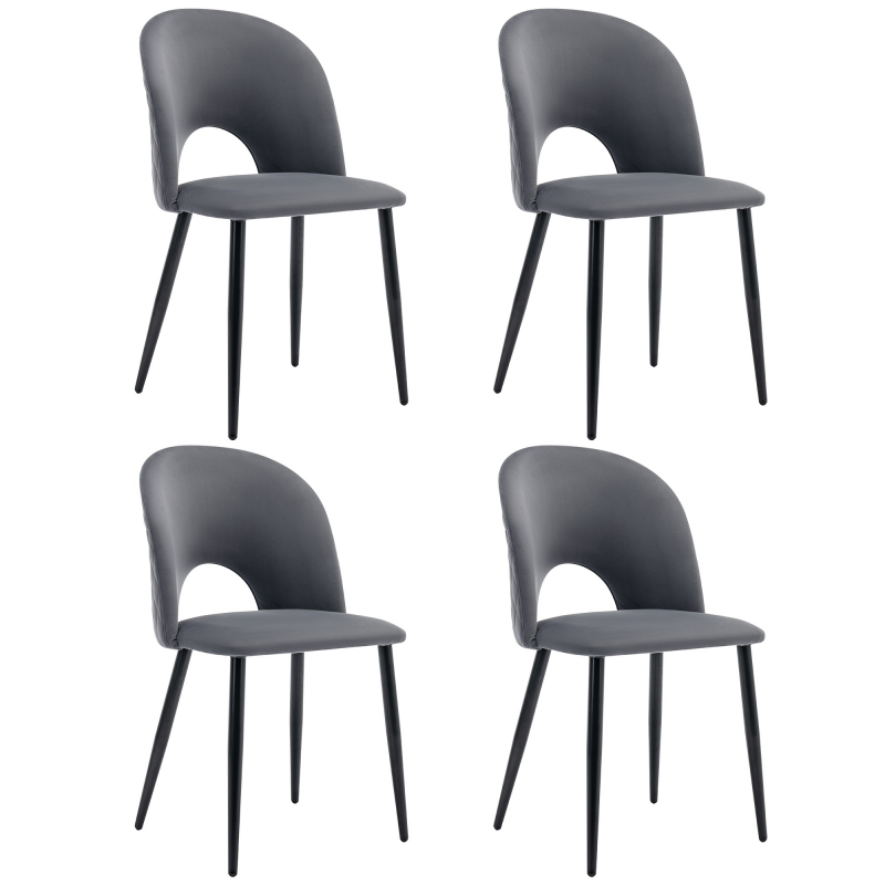 Esszimmerstühle, 4er Set gepolstert Samtoptik Rückenlehne Rautenmuster höhenverstellbar Stühle für Esszimmer, 47 x 44 x 84 cm, Grau Aosom.de – Bild 1 von 2