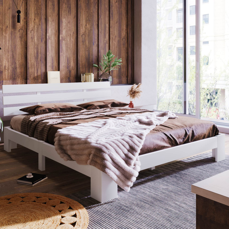Bettgestell 140x200, Minimalistisches Doppelbett mit Stauraum, 140x200 Bettgestell aus Kiefernholz, zum Zuhause, ohne Matratze Aosom.de – Bild 1 von 2