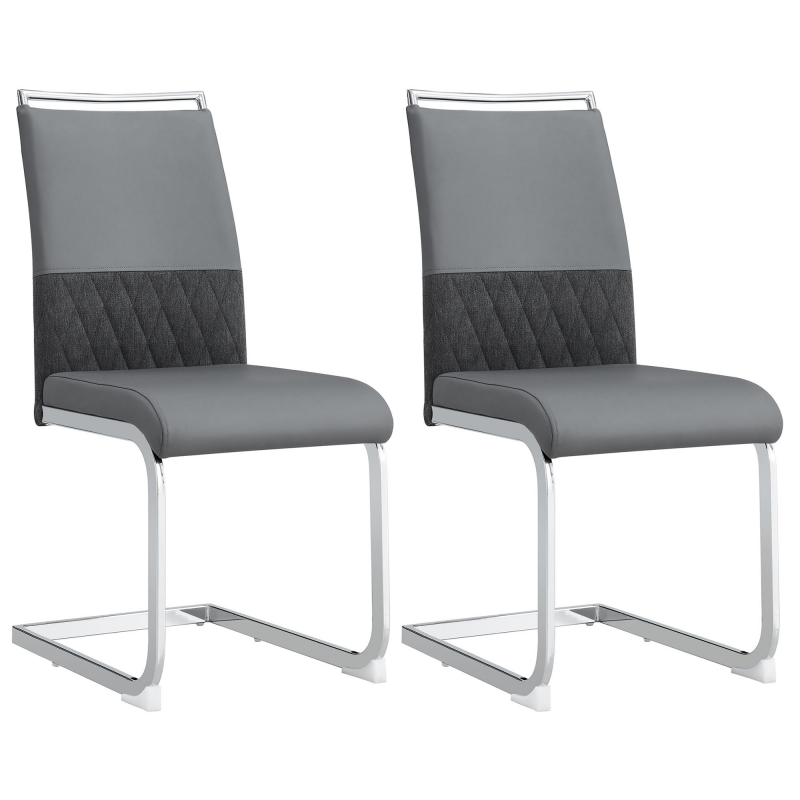 Set aus 2 modernen ergonomischen Esszimmerstühlen mit hoher Rückenlehne aus PU und Leinen, einfache Montage, grau für stilvolles Essen – Bild 1 von 2