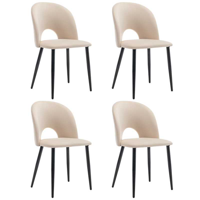 Set aus 4 gepolsterten Esszimmerstühlen aus Samt mit diamantierter Rückenlehne und Metallrahmen, Beige – Bild 1 von 2