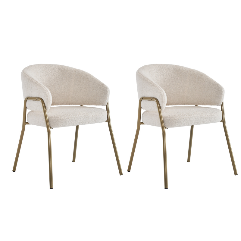 Esszimmerstühle, komfortable hochwertige Set 2 Lammlederoptik Stühle vergoldete moderne elegant bequem stilvoll, 49 x 48 x 78 cm, Weiß Aosom.de – Bild 1 von 2